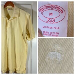 Brooks Brothers 346 Mens Vintage Polo Shirt Butter Yellow Cotton Logo Medium